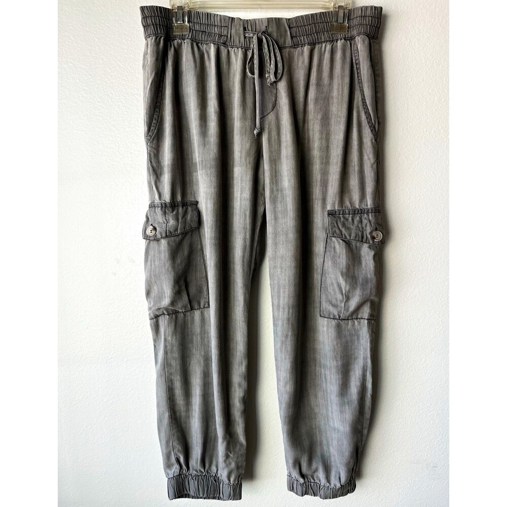 Dress Forum Women’s Gray Cargo Jogger Pants Solid Tencel Pockets Drawstring